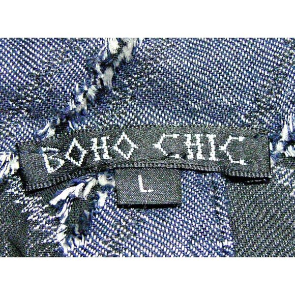 Womens Vintage Denim Like Fringe Button Down Front Back Blouse Shirt Boho Chic L - Picture 6 of 12